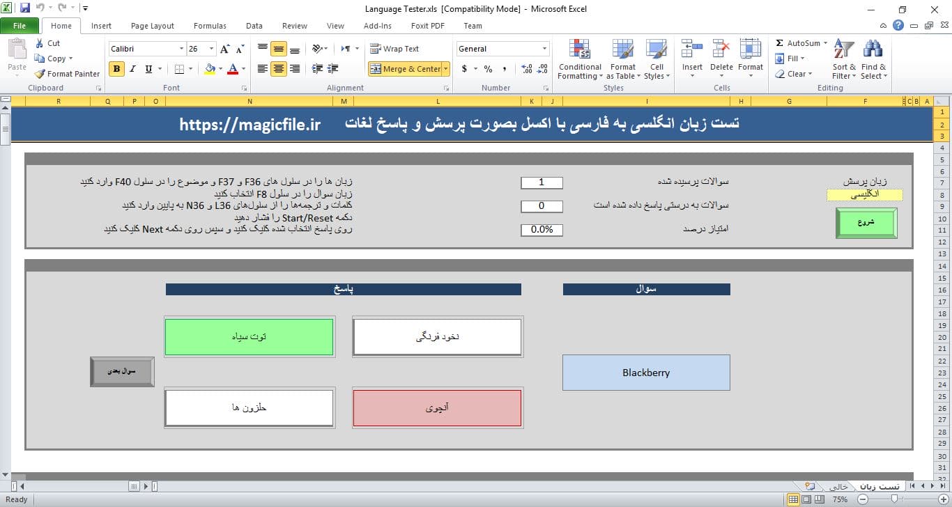نمونه نرم افزارQuestions and answers in Excel