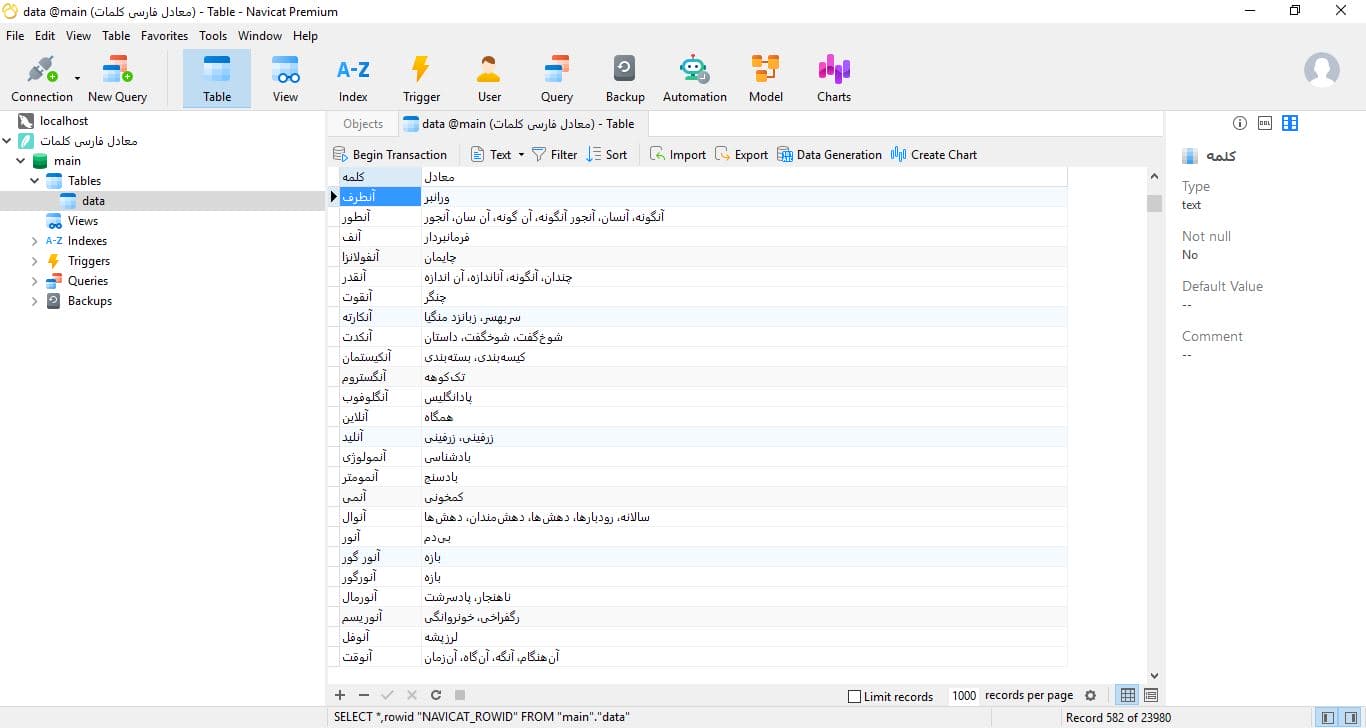 دیتابیس آماده معادل کلمات فارسی (واژه‌گزینی فارسی) در قالب فایل SqLite
