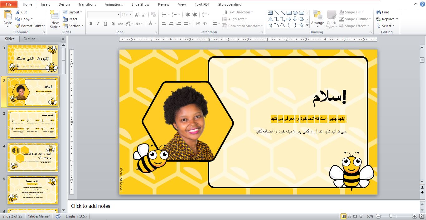 Example of ready-made theme template for PowerPoint in the theme of interactive selection board and bee theme 33