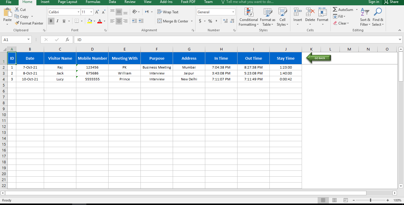 نمونه نرم افزار دفترچه ثبت ملاقات کننده (بازدیدکنندگان) در ماکرو فرم Excel VBA 44