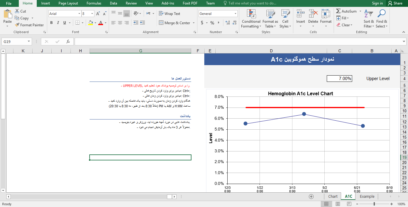 نمودار قند خون در فایل اکسل Microsoft Excel 2