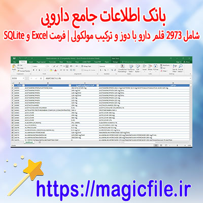 بانک-اطلاعات-جامع-دارویی-شامل-۲۹۷۳-قلم-دارو-با-دوز-و-ترکیب-مولکولی-|-فرمت-Excel-و-SQLite