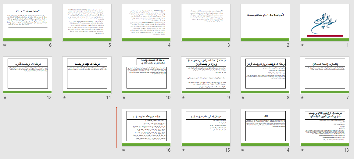 اسکرین شات صفحات و متن کوتاه انتخاب شده از داخل تحقیق الگوی تویوتا موتورز برای ساماندهی محیط كار 523