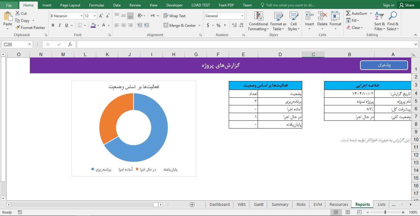 پیش‌نمایش تصویر سیستم مدیریت و کنترل پروژه در فایل اکسل 4