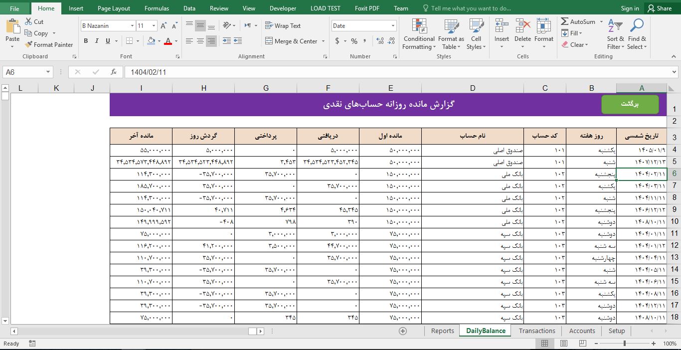 پیش‌نمایش تصویرسیستم مدیریت گردش وجوه نقد اکسل 2