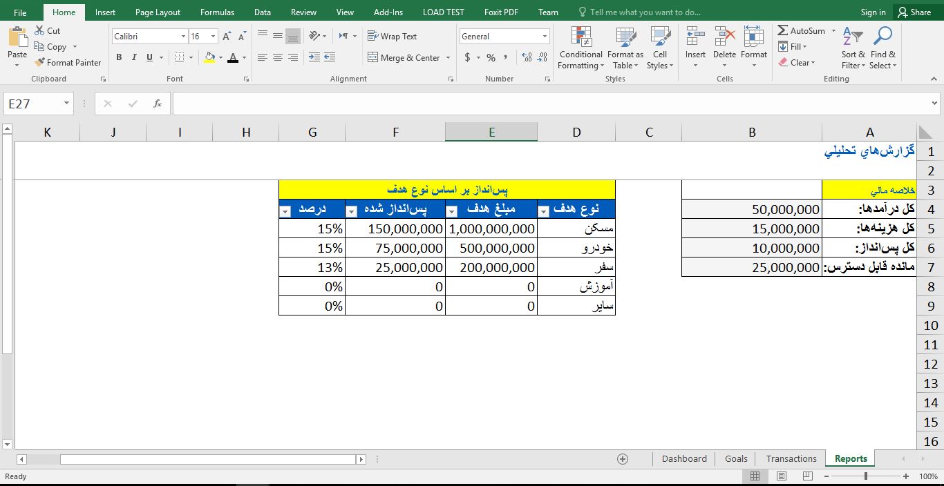 سورس کد ماکرو اکسل سیستم برنامه‌ریزی مالی 7453