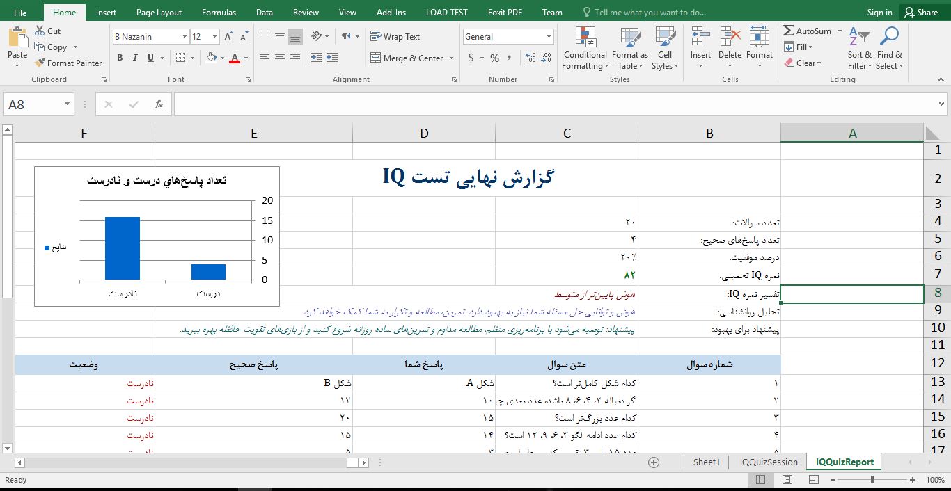 برنامه کد آزمون هوش (IQ Test) در اکسل با ماکرو 6343